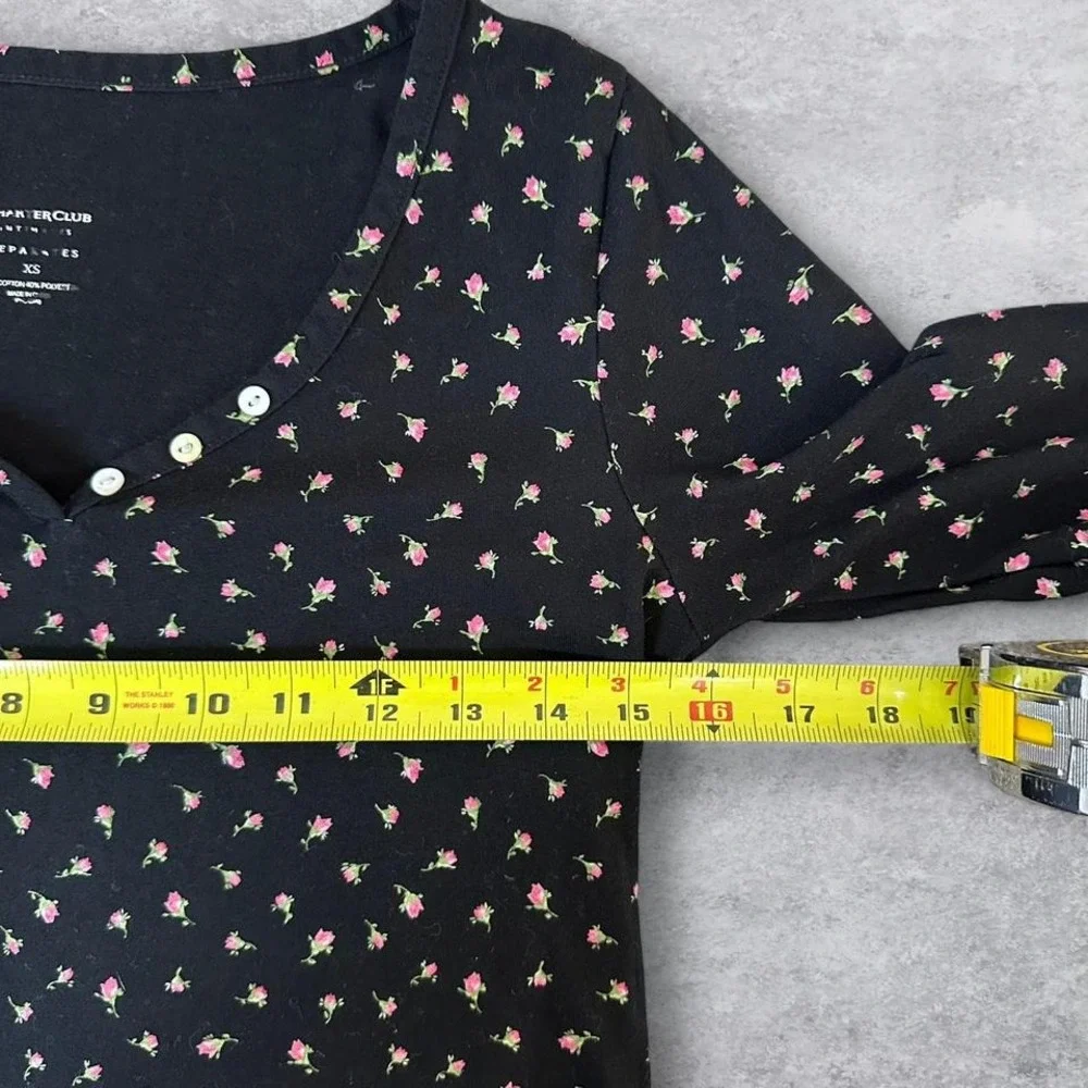 Charter Club Intimates Womens Black and Pink Floral Henley‎ Nightgown